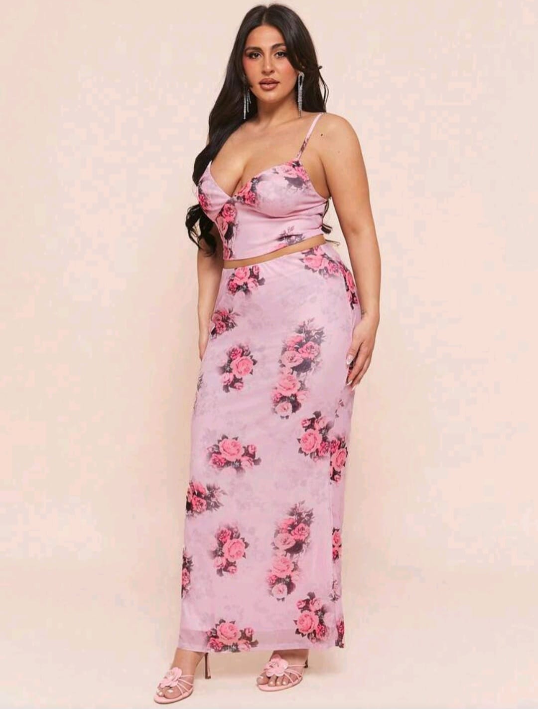 Coordinado Rosa Floral - Stretch - Talla 1XL