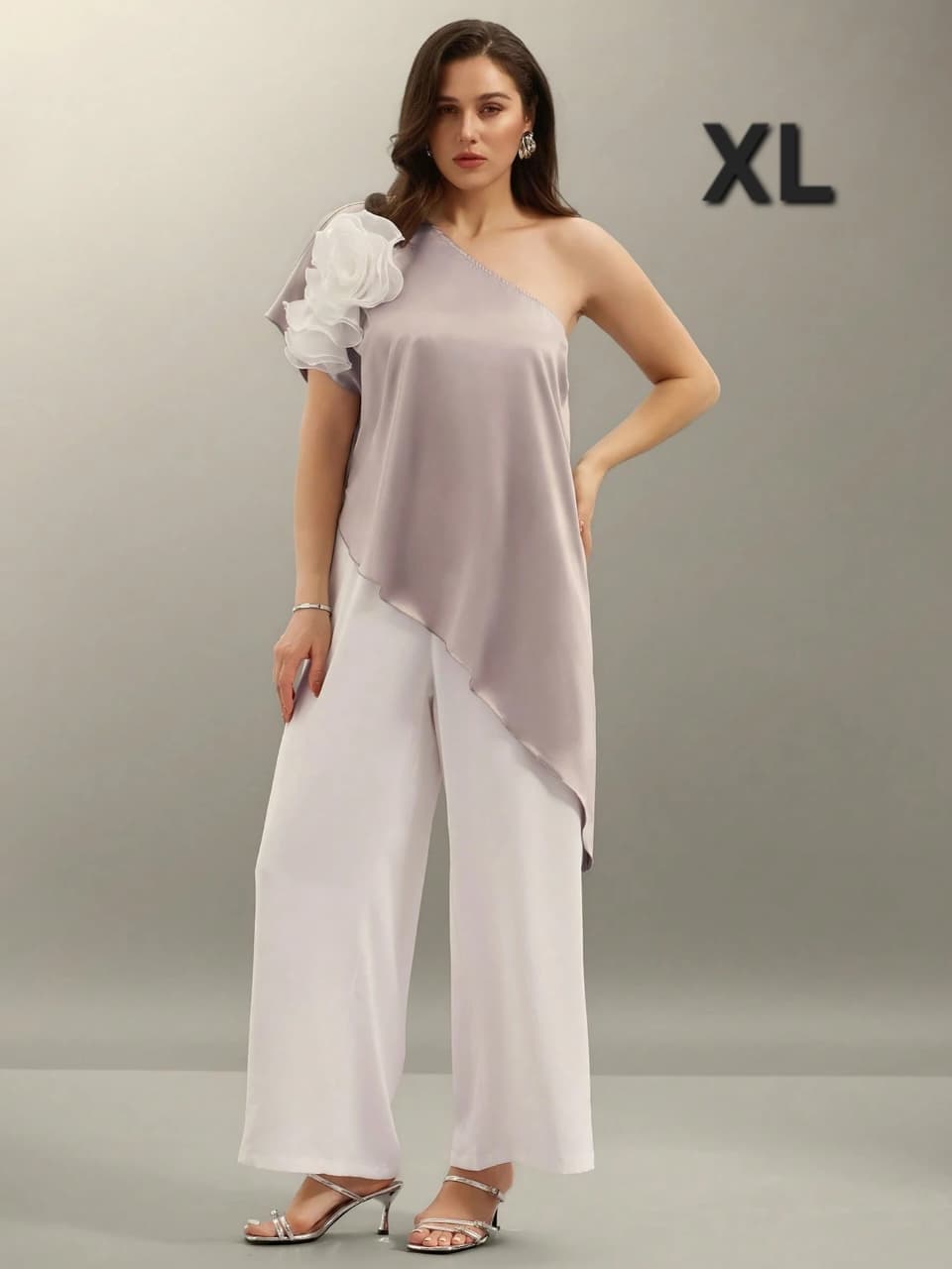 Coordinado Beige / Blanco - No Stretch - Set con Top Satin - Talla XL