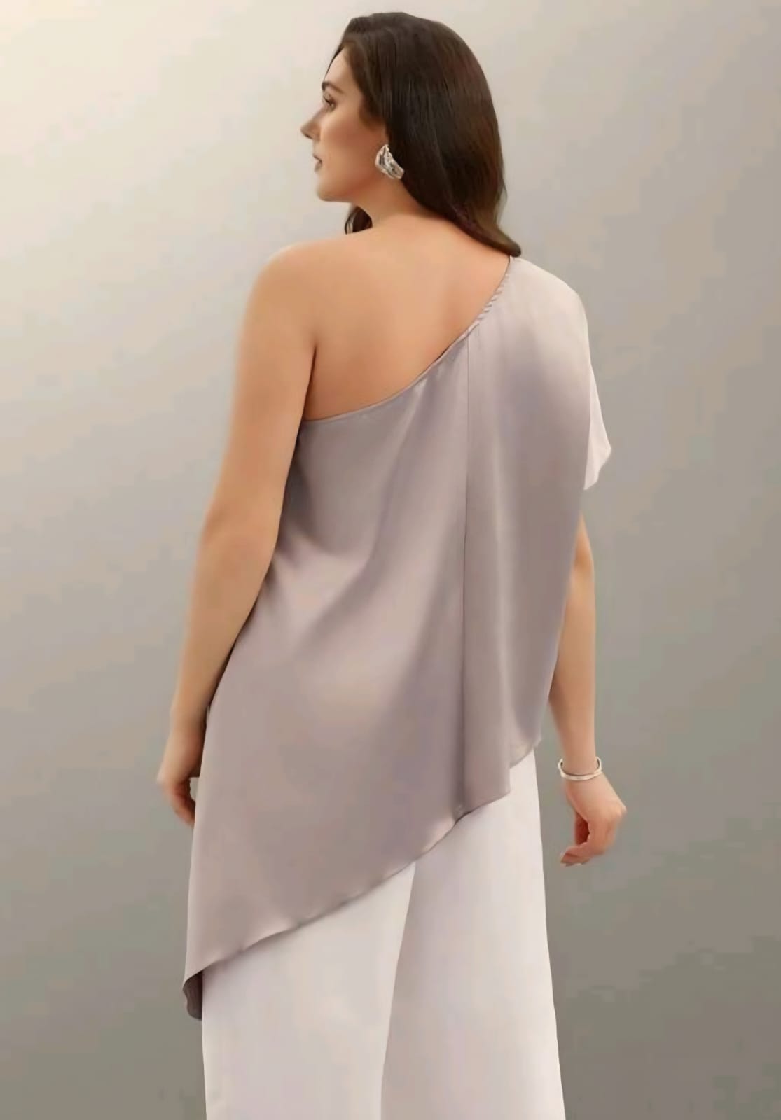 Coordinado Beige / Blanco - No Stretch - Set con Top Satin - Talla XL