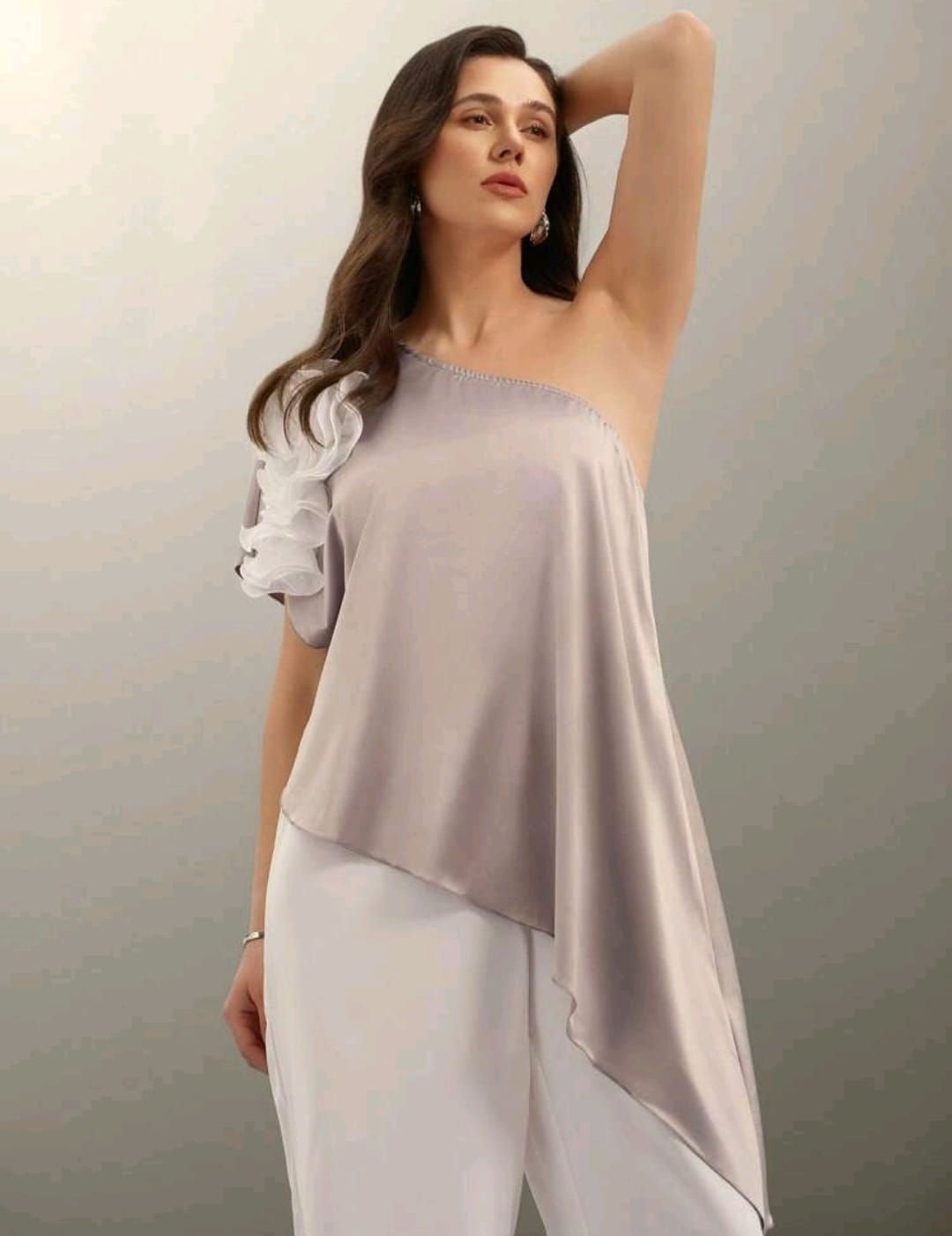 Coordinado Beige / Blanco - No Stretch - Set con Top Satin - Talla XL
