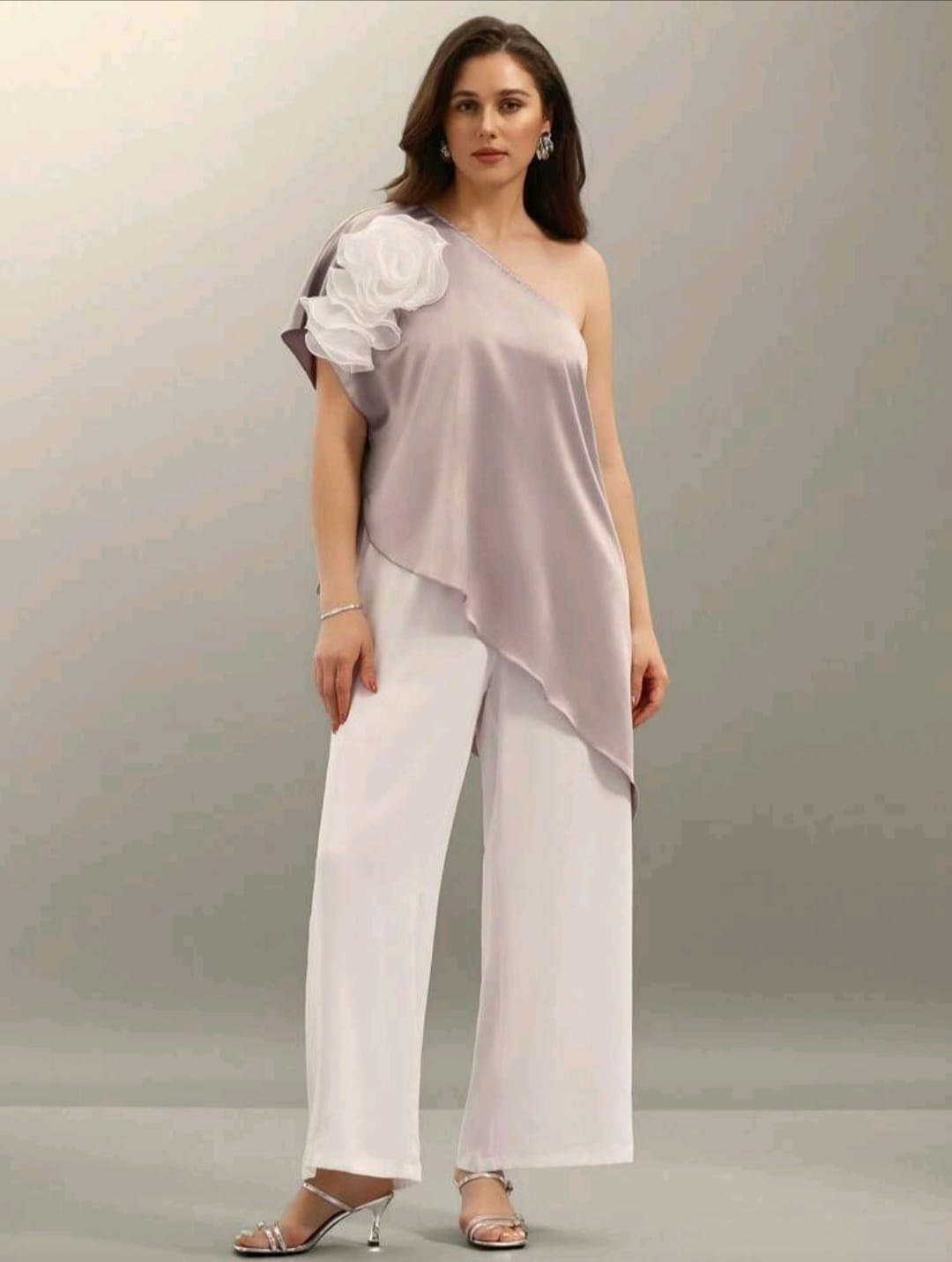 Coordinado Beige / Blanco - No Stretch - Set con Top Satin - Talla XL
