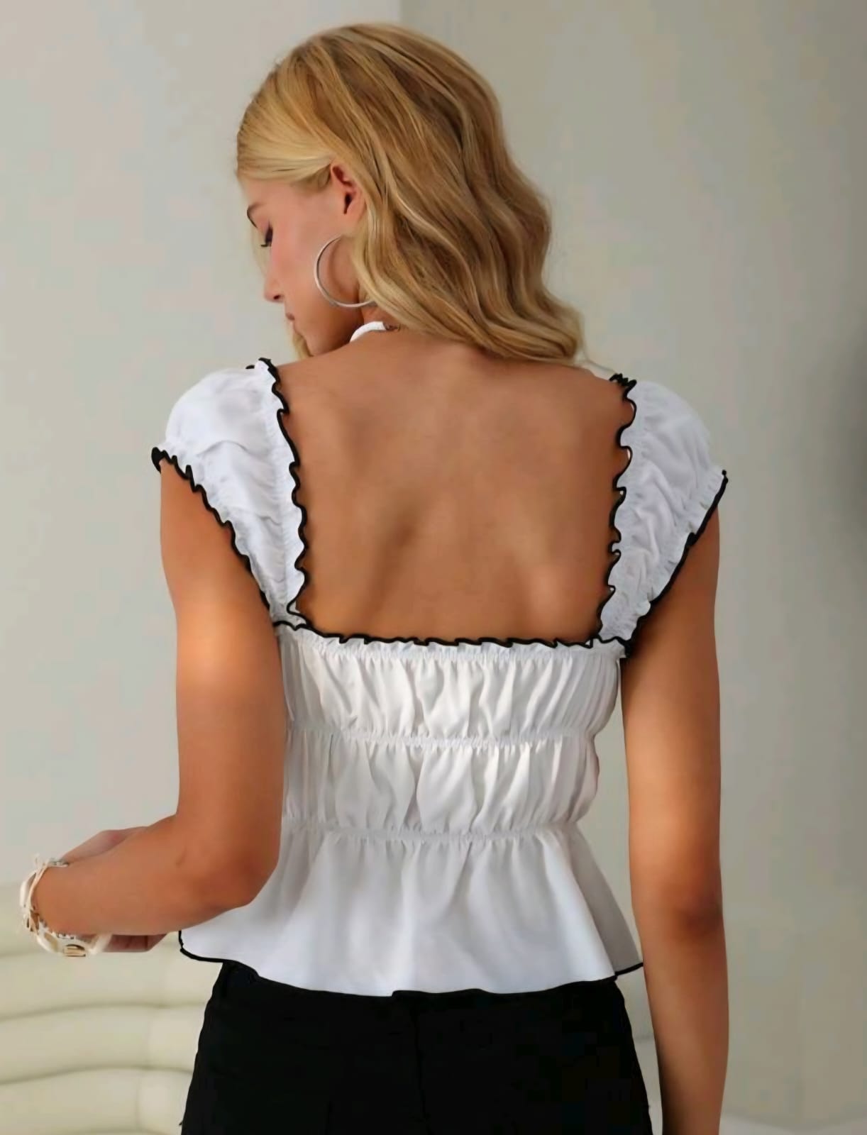 Top Doble Tono Blanco / Negro - Stretch -  Talla XL