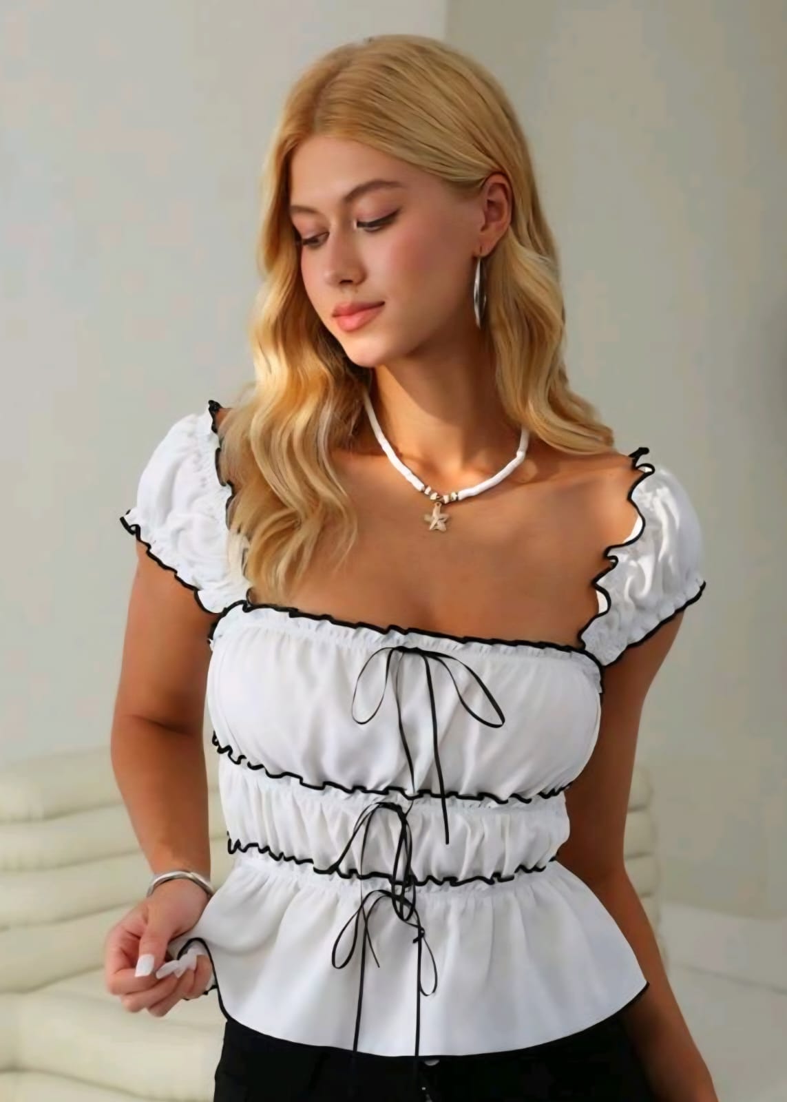 Top Doble Tono Blanco / Negro - Stretch -  Talla XL