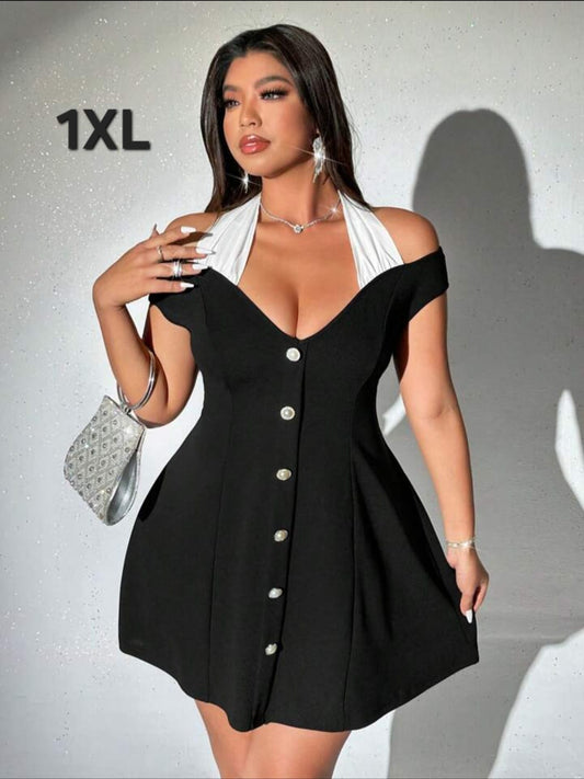 Vestido Doble Tono Negro/Blanco -Stretch - Talla 1XL