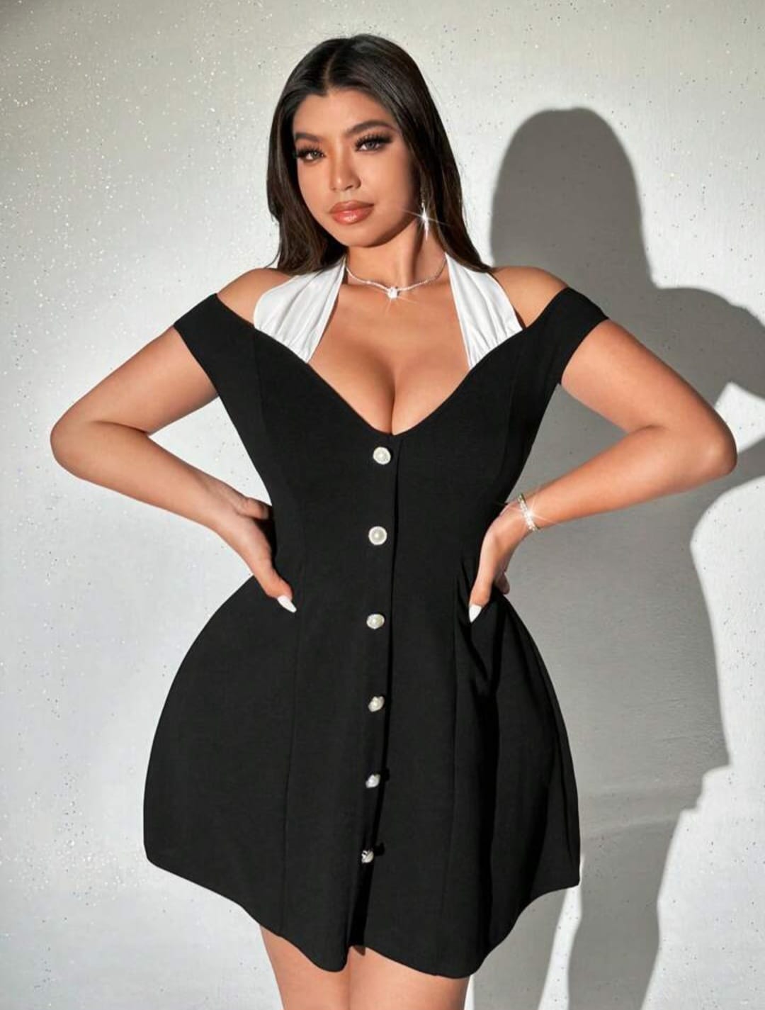Vestido Doble Tono Negro/Blanco -Stretch - Talla 1XL