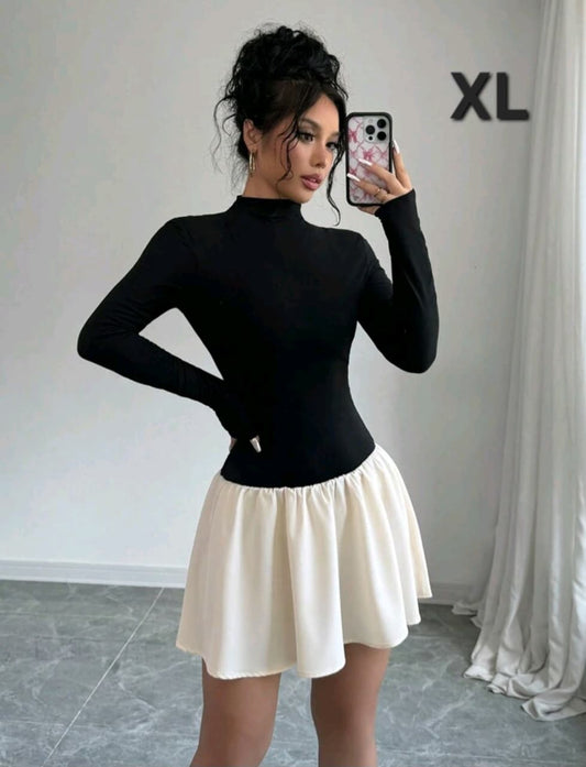 Vestido Doble Tono Negro /  Blanco - Stretch - Talla XL