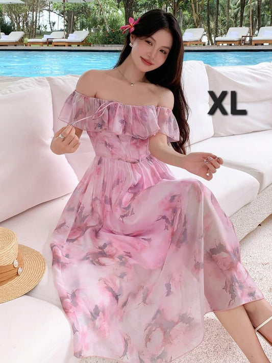 Vestido Rosa Floral - Stretch - Talla XL