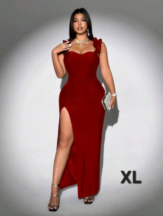 Vestido de Gala Rojo Vino Borgoña - Stretch - Talla XL