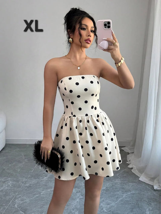 Vestido de Lunares Blanco/Negro - Stretch - Talla XL