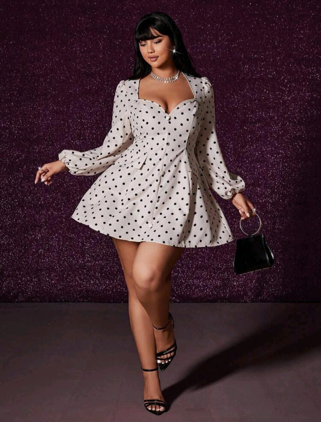 Vestido de Lunares Blanco/Negro - Stretch - Talla XL