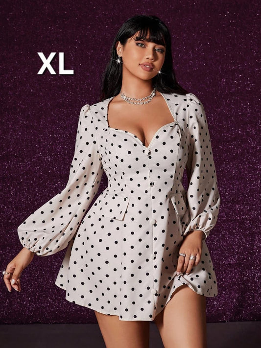 Vestido de Lunares Blanco/Negro - Stretch - Talla XL