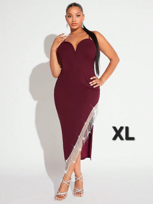 Vestidon Rojo Vino - Borgoña - Stretch - Talla XL