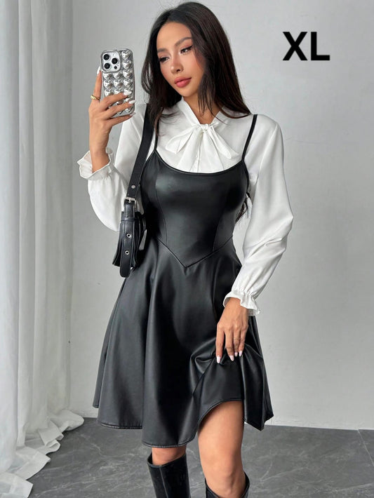 Vestido Cuero Negro - Stretch - Talla XL