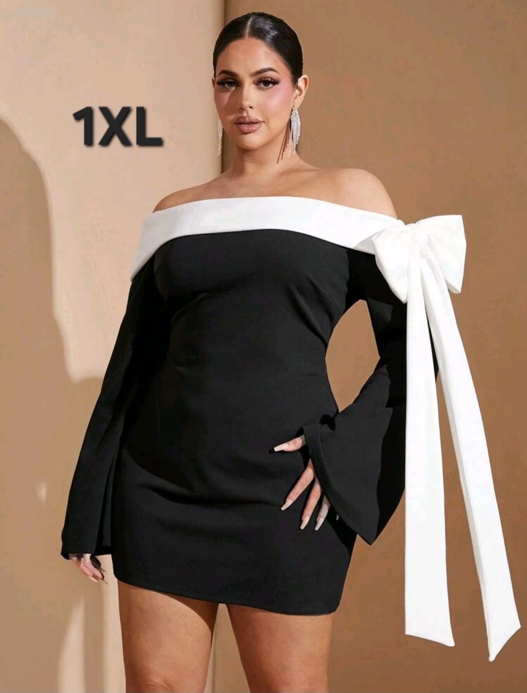 Vestido Doble Tono Negro / Blanco - Stretch - Talla 1XL