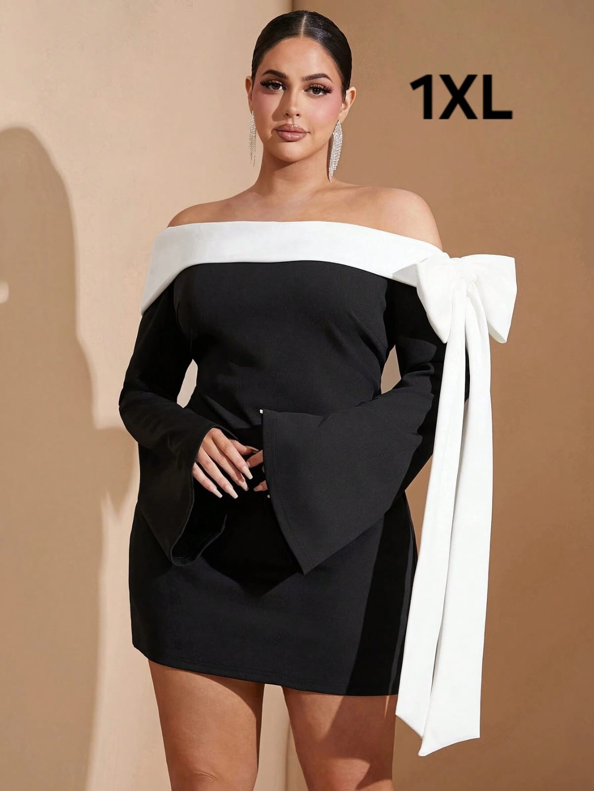 Vestido Doble Tono Negro / Blanco - Stretch - Talla 1XL