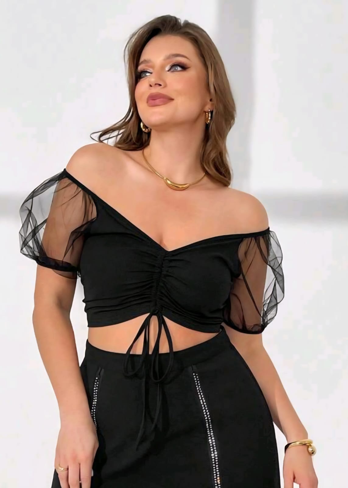 Crop Top Negro- Stretch -  Talla 1XL