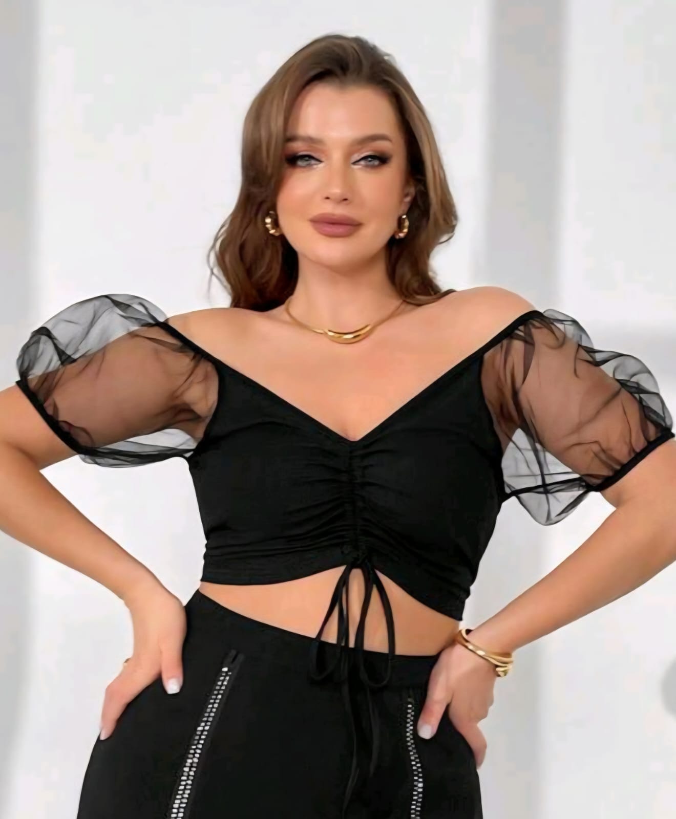 Crop Top Negro- Stretch -  Talla 1XL