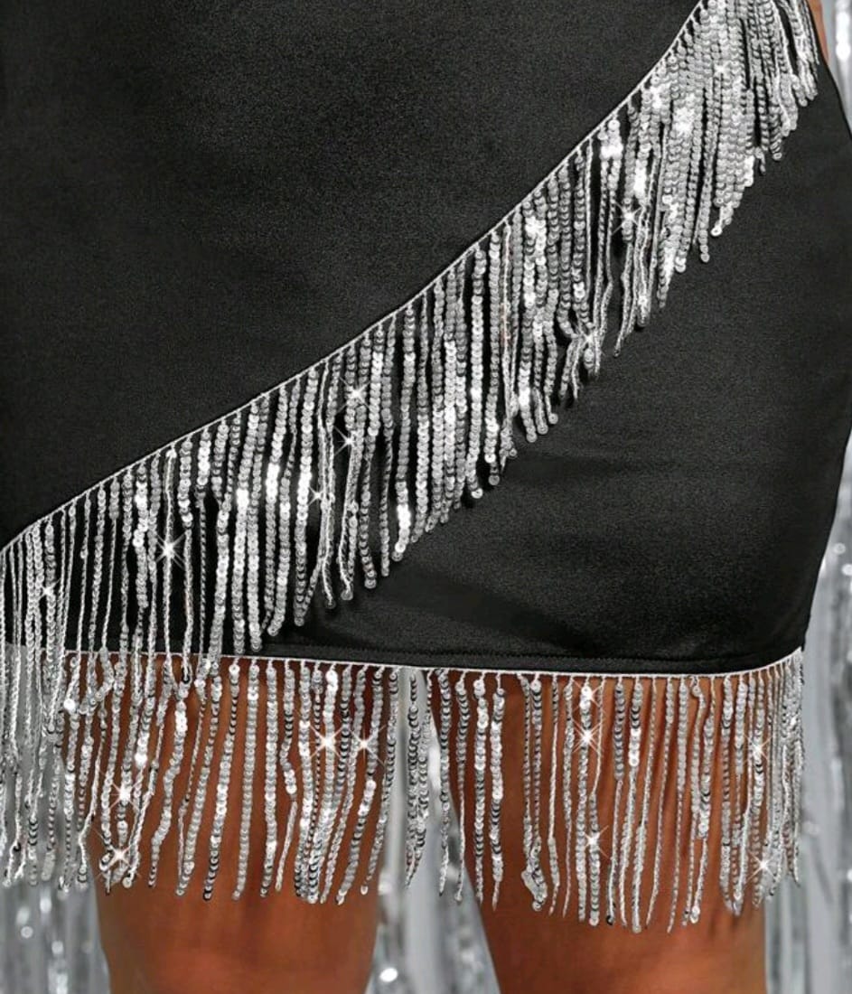 Falda Negra con Lentejuelas - Stretch -  Talla 1XL