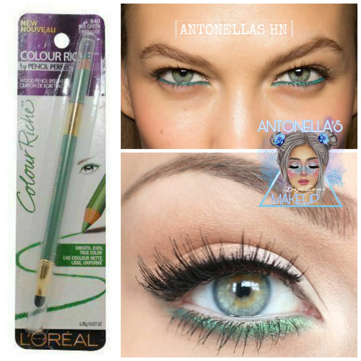 LOREAL PARIS Eyeliner Colour Riche ESMERALDA - FULL SIZE - Delineador Verde Esmeralda con Esponja para Difuminar