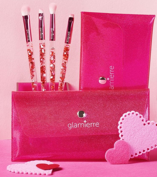 GLAMIERRE Pink Luxe Glitter Eye Brush Collection 4 brushes - Set de Brochas para Ojos con Estuche