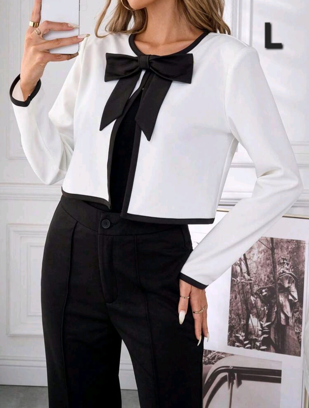 Blazer Doble Tono Blanco / Negro - Stretch -  Talla L