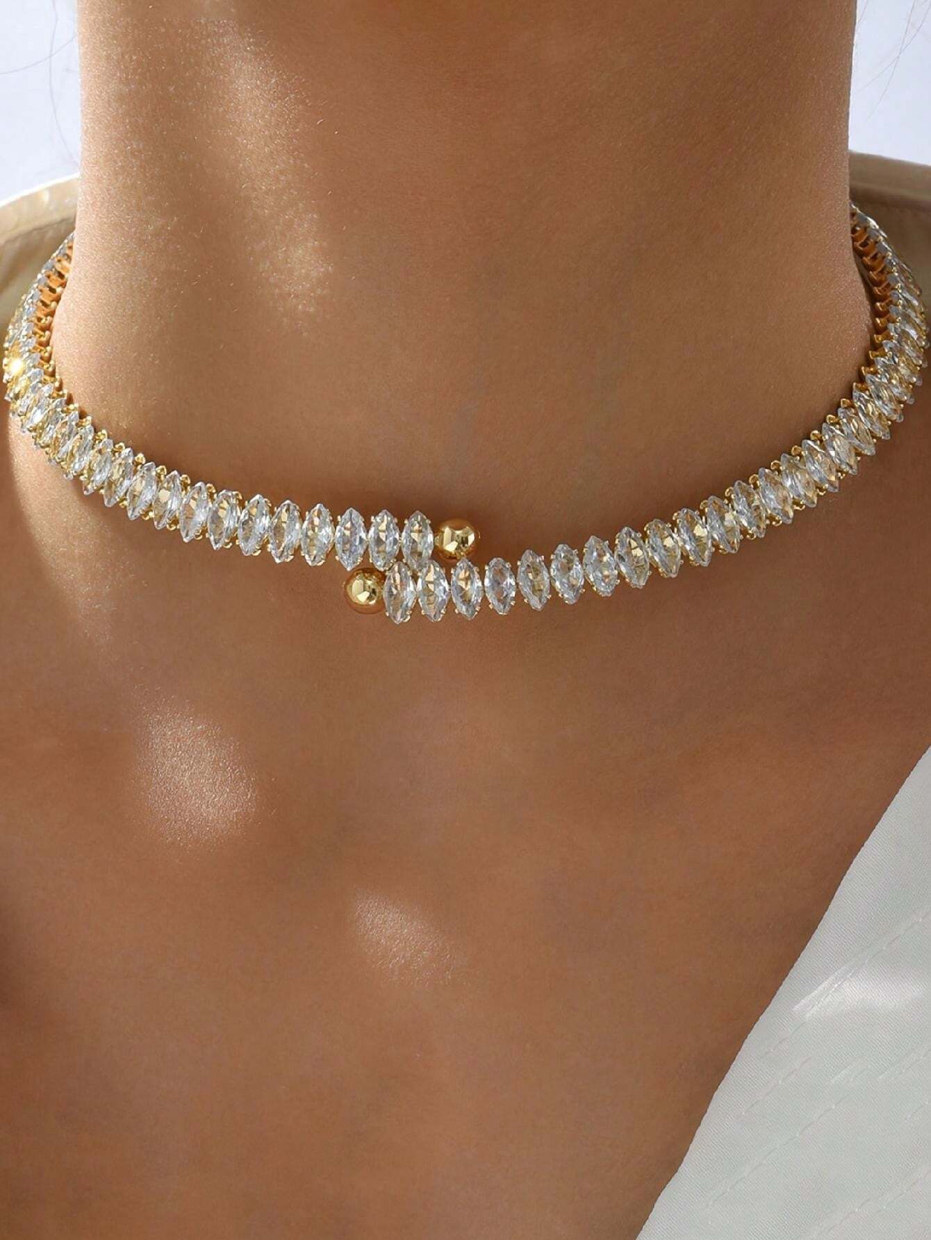 Collar Dorado con Cristales - Gargantilla Choker