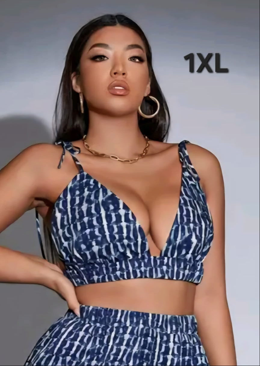 Crop Top Azul / Blanco  - Stretch de Atras -  Talla 1XL -