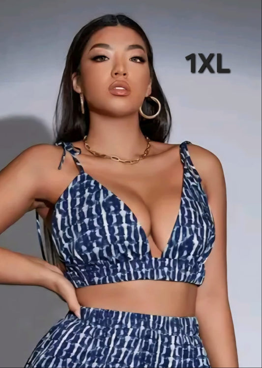 Crop Top Azul / Blanco  - Stretch de Atras -  Talla 1XL -