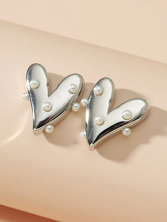 Aretes Corazon con Perlas - Super Elegantes