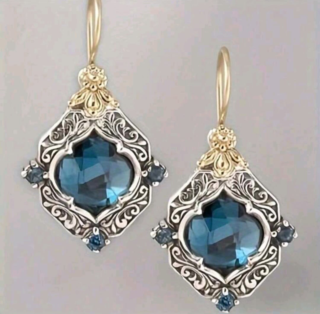 Aretes Plateados y Dorados Vintage Azul Turqueza