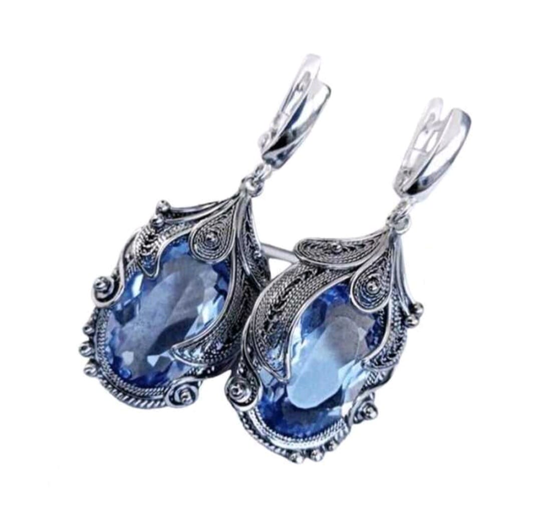 Aretes Plateados Vintage Azul