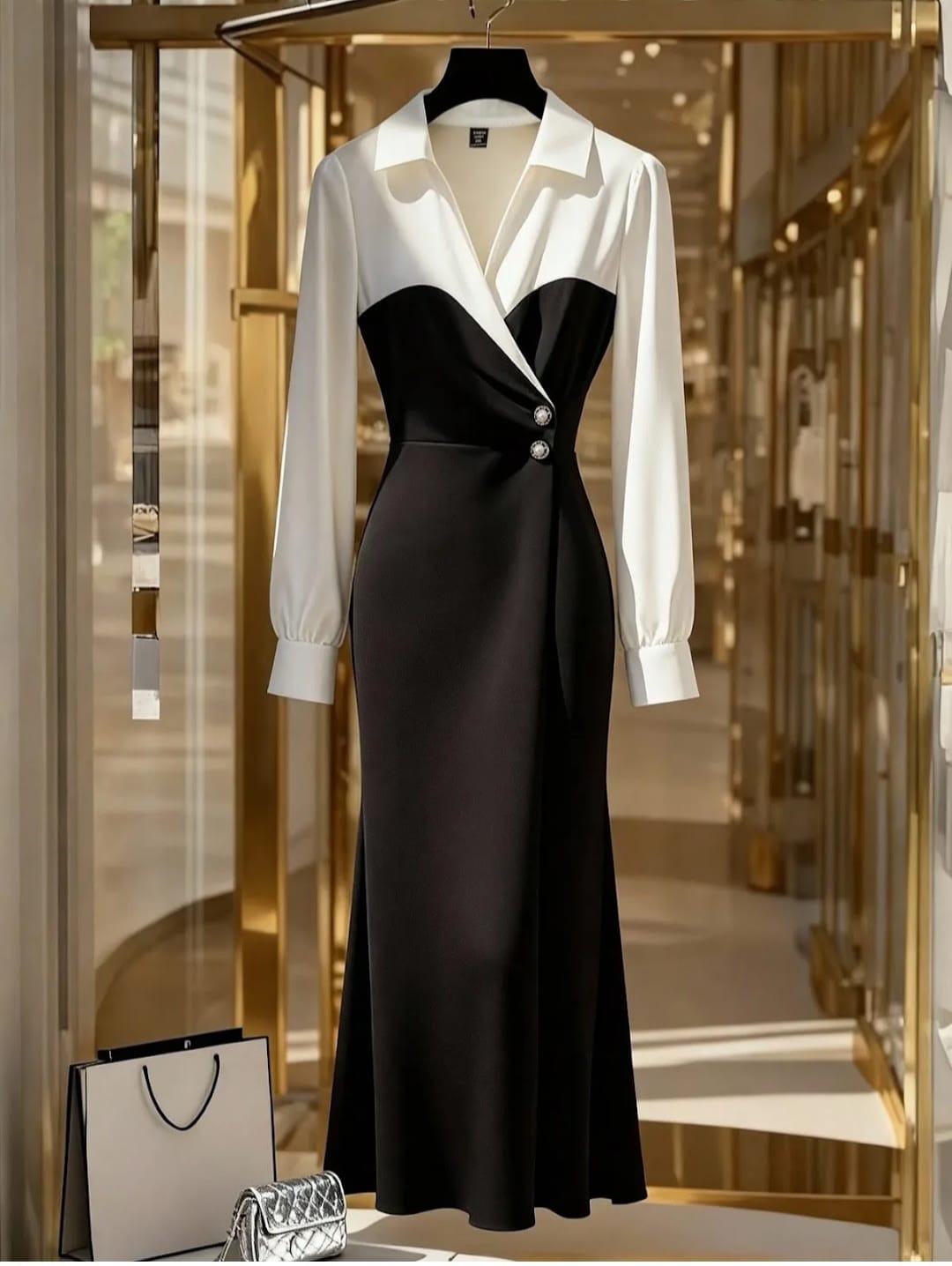 Vestido Doble Tono Negro /  Blanco - Stretch - Talla 1XL