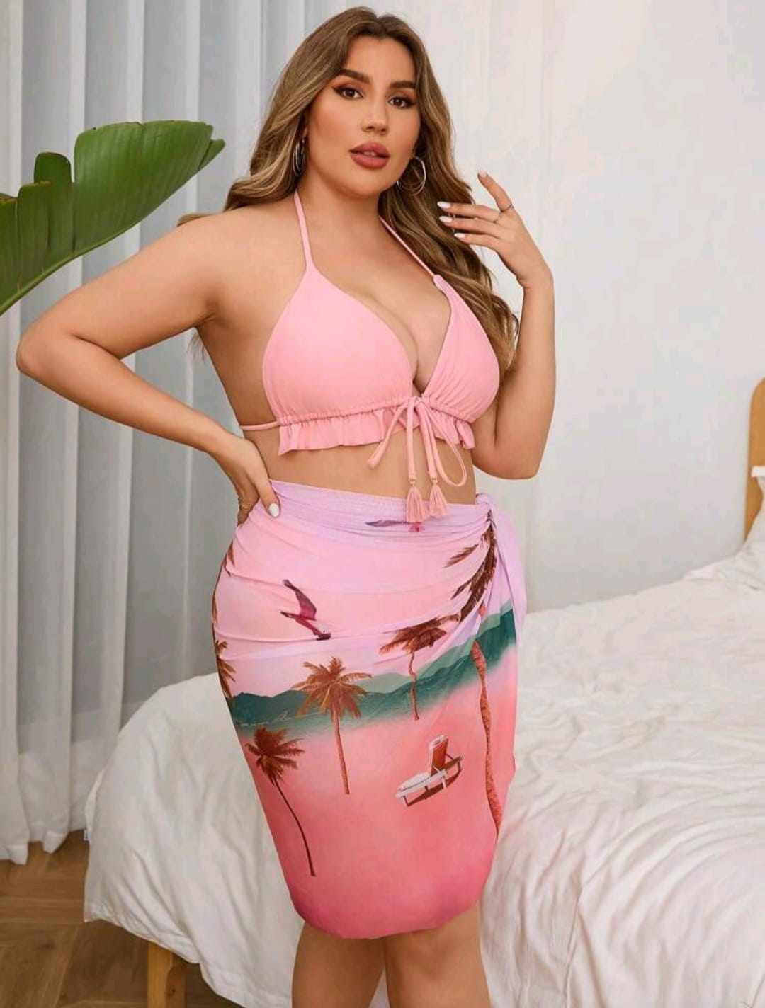 Traje de Baño Rosa 3 Pzas -  Stretch -  Talla XL