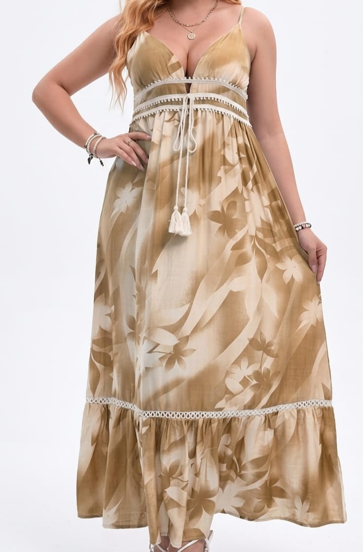 Vestido Floral Beige / Blanco - Stretch - Talla L
