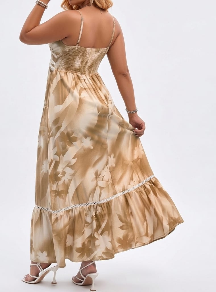 Vestido Floral Beige / Blanco - Stretch - Talla L