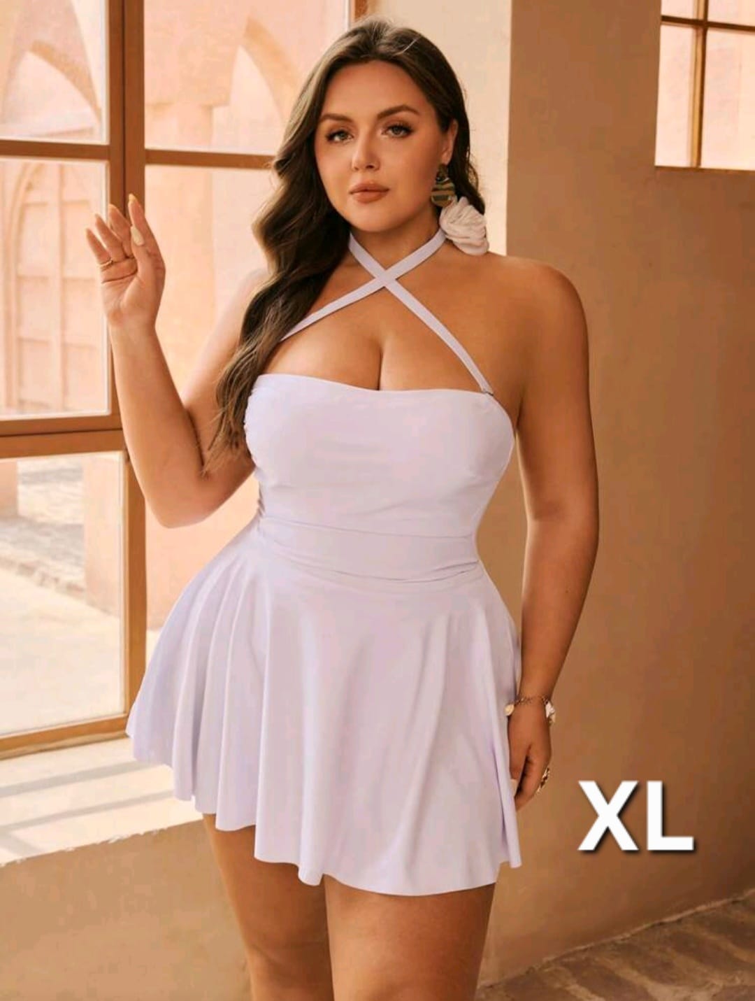 Traje de Baño Blanco con Salida de Baño 2 Pzas -  Stretch -  Talla XL