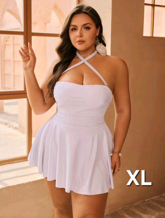 Traje de Baño Blanco con Salida de Baño 2 Pzas -  Stretch -  Talla XL