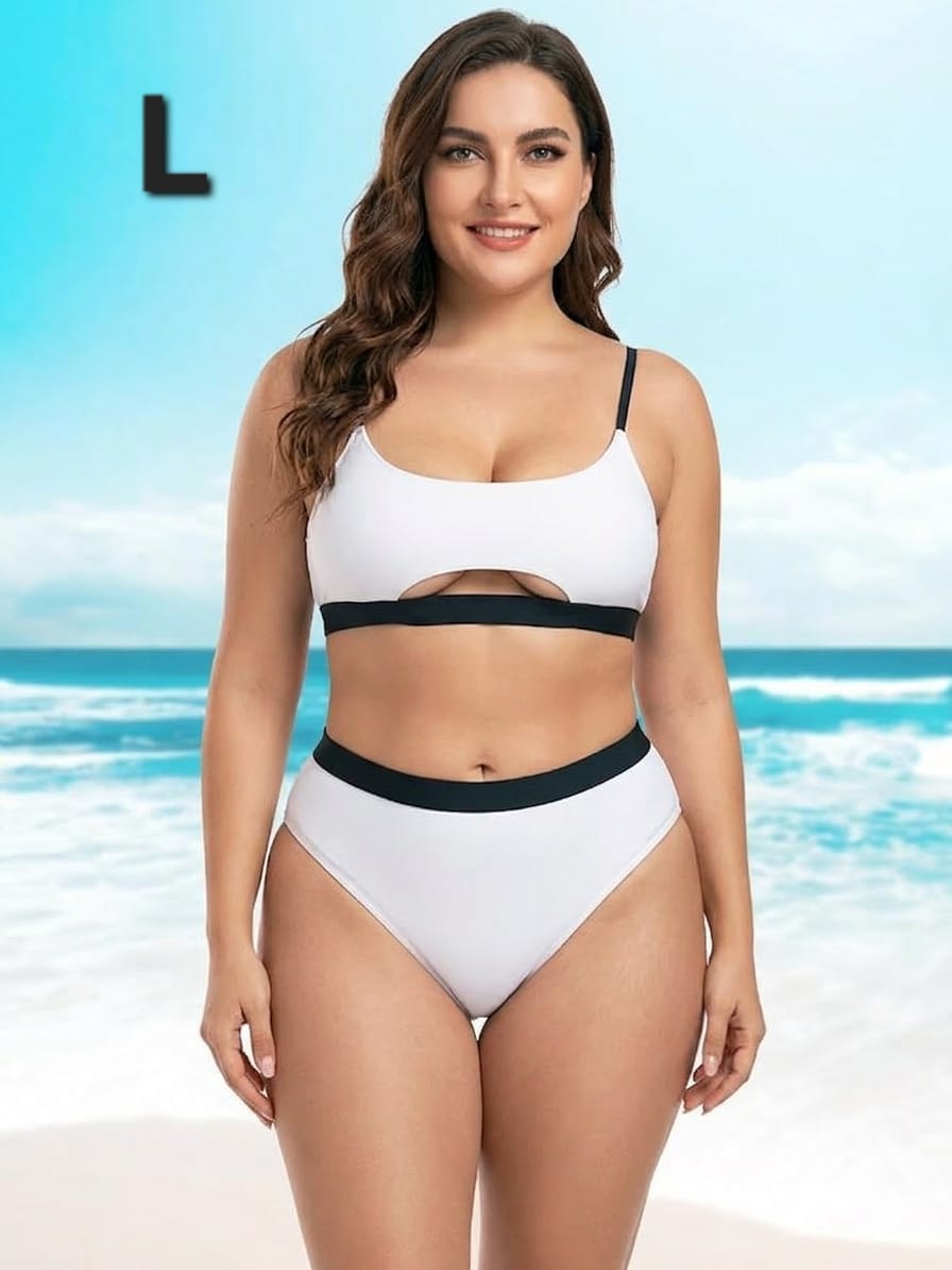 Traje de Baño Blanco / Negro 2 Pzas -  Stretch -  Talla L