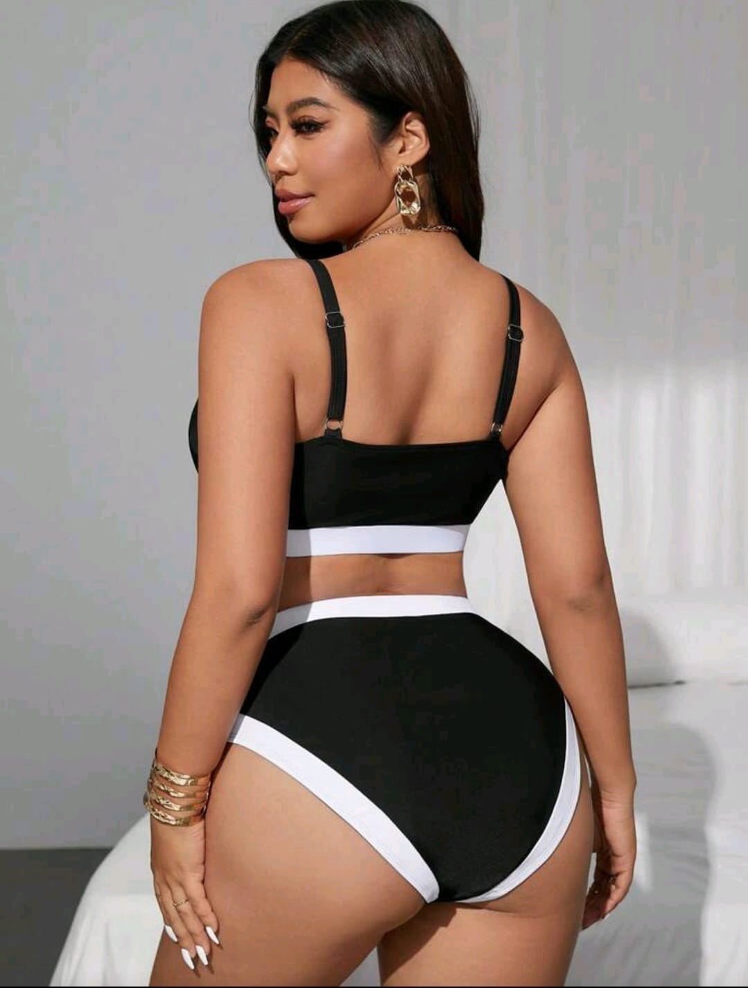 Traje de Baño Negro / Blanco -  Stretch 2 Pzas -  Talla 1XL