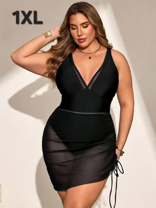 Traje de Baño Negro con Salida de Baño 2 Pzas -  Stretch -  Talla 1XL