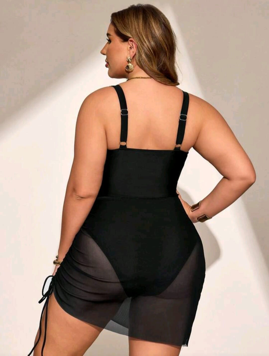 Traje de Baño Negro con Salida de Baño 2 Pzas -  Stretch -  Talla 1XL
