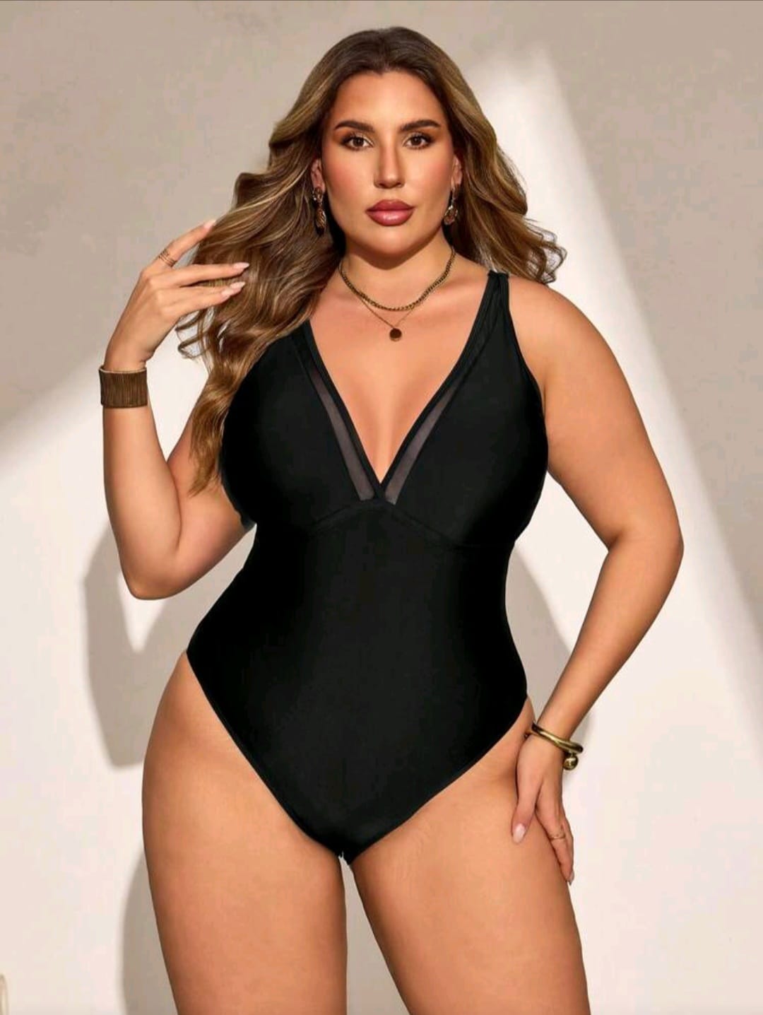 Traje de Baño Negro con Salida de Baño 2 Pzas -  Stretch -  Talla 1XL