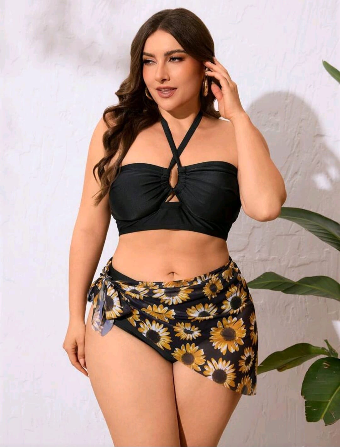 Traje de Baño Negro con Salida de Baño 3 Pzas -  Stretch -  Talla 1XL