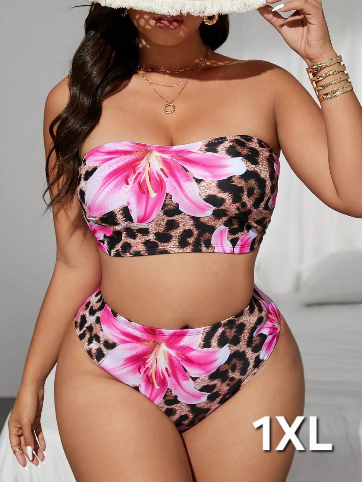 Traje de Baño Tigriado 2 Pzas / Fuscia -  Stretch -  Talla 1XL