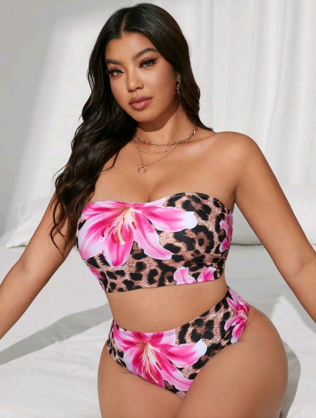 Traje de Baño Tigriado 2 Pzas / Fuscia -  Stretch -  Talla 1XL