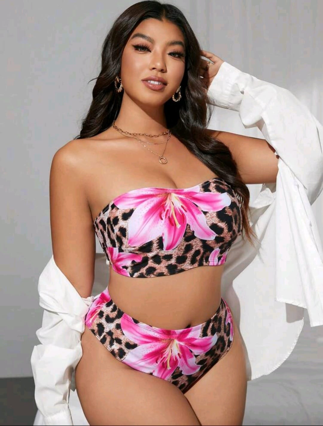Traje de Baño Tigriado 2 Pzas / Fuscia -  Stretch -  Talla 1XL