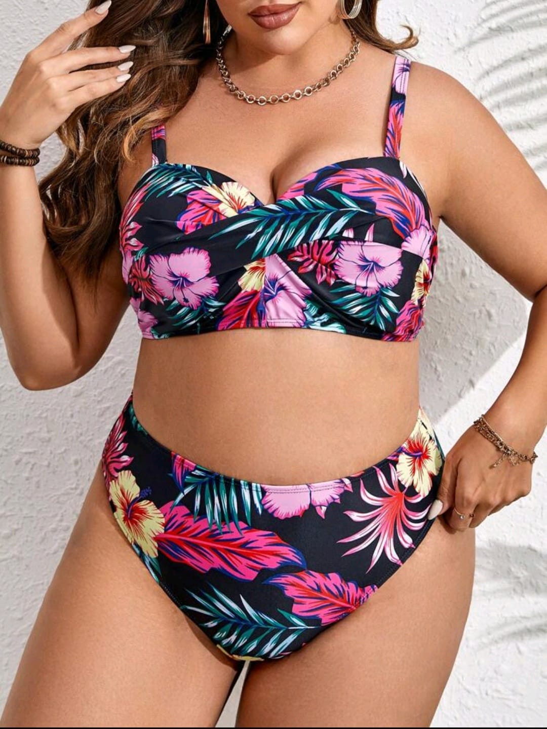 Traje de Baño Floral con Salida de Baño 3 pzas -  Stretch -  Talla 1XL