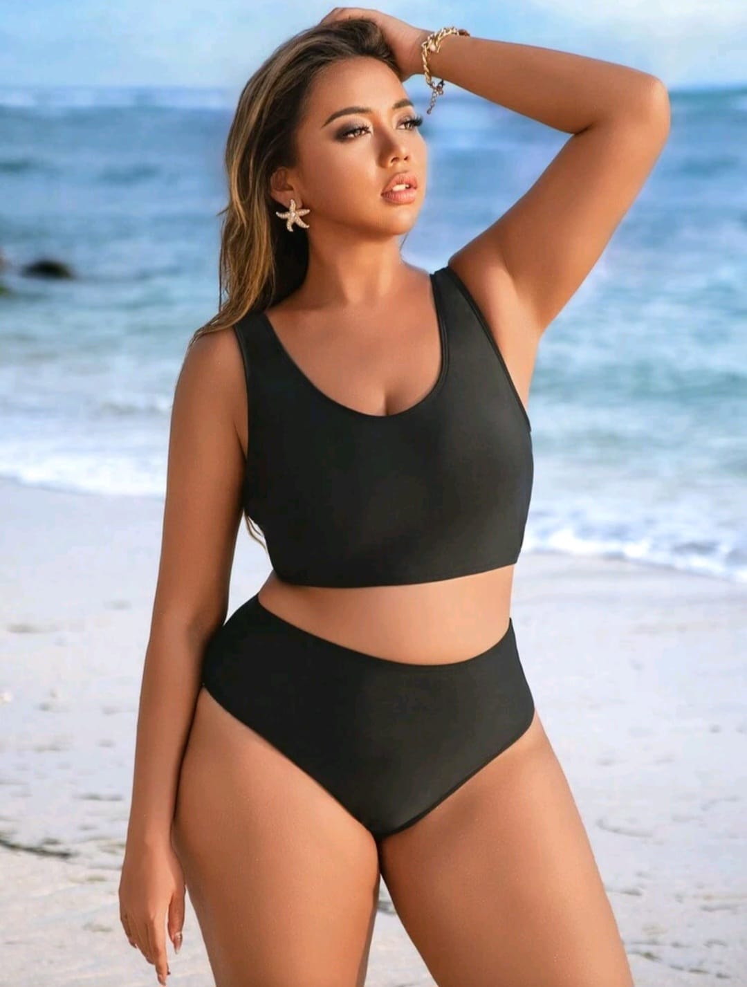 Traje de Baño Negro con Salida de Baño 4 Pzas -  Stretch -  Talla 1XL