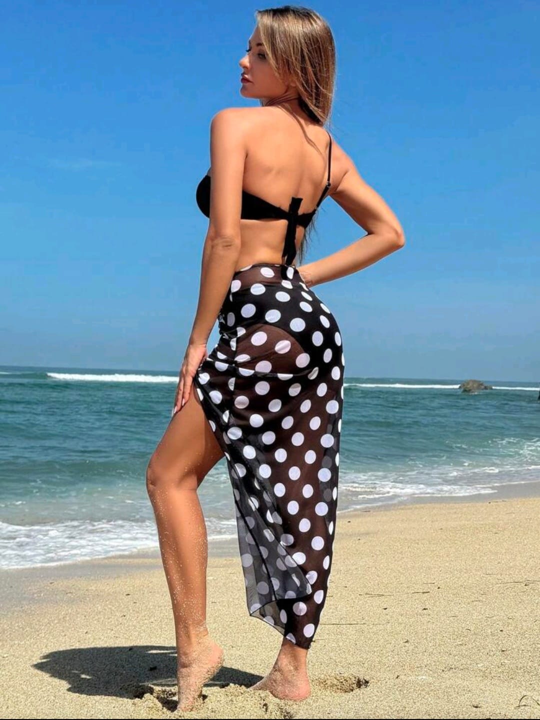 Traje de Baño Negro / Blanco con Salida de Baño 3 Pzas -  Stretch -  Talla XL