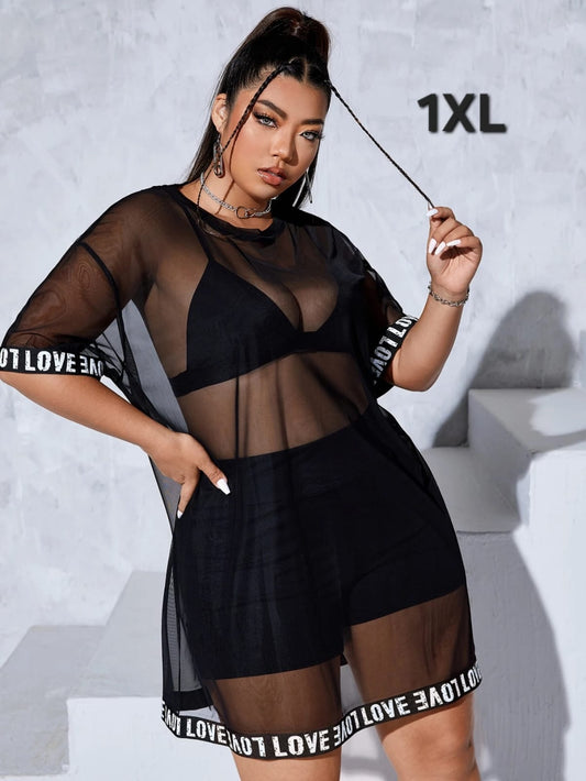 Vestido Salida de Baño Mesh Negro  - Talla 1XL - No Incluye Traje de Baño